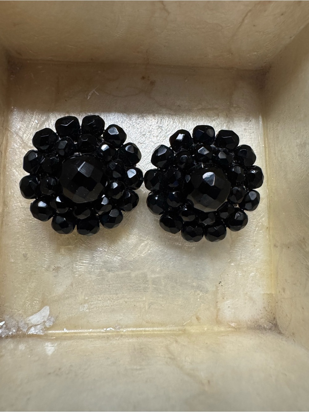 Antique Black Faceted Cluster Clip-On Earrings - Women Jewelry